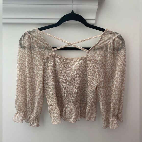 LE LIS Peasant Top Blouse M Floral Crop Long Sleeve Ruffle Boho Cottage Romantic - Picture 7 of 10